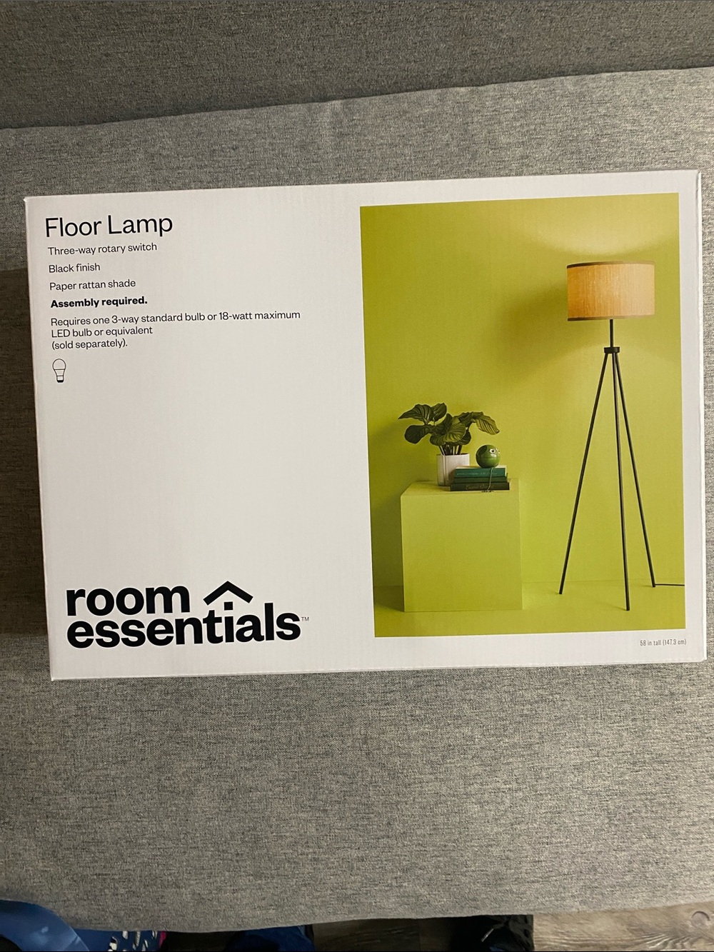 Room Essentials Black Tripod Floor Lamp with Natural Shade